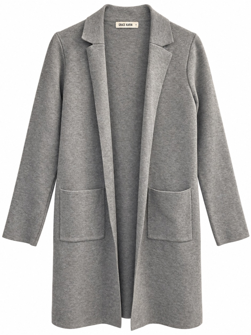 Grace Karin Grey Open-Front Long Knit Coat  Cardigan with Pockets sz small